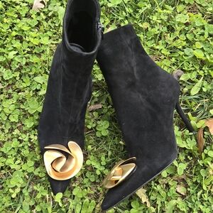 Zara Black Heeled Boots with Gold Detail